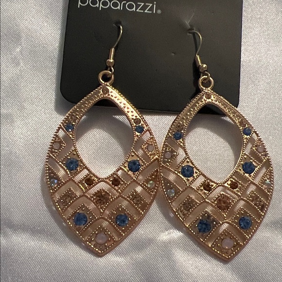 Paparazzi Gold Earrings with Blue and Brown Accents - Picture 3 of 6